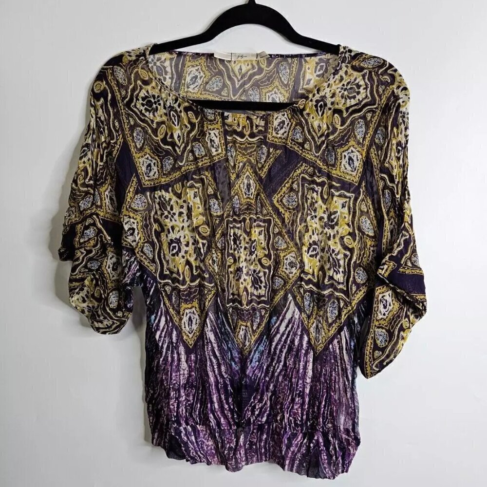 Gibson 100% Silk Multicolor Abstract Pullover Top Blouse Flowy Boho Women's XS